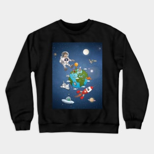 The astronaut and his rocket above planet earth Crewneck Sweatshirt